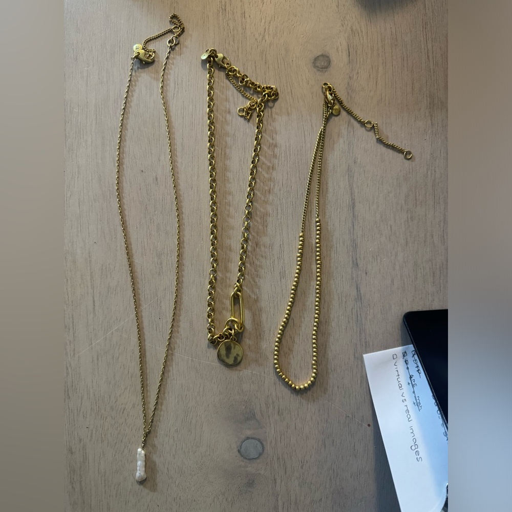 set of 3 gold madewell necklaces